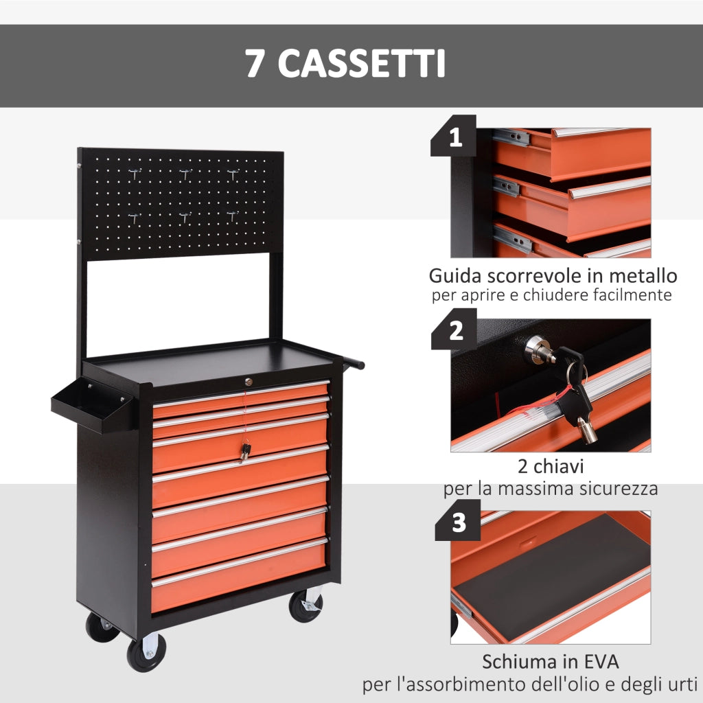 EasyComfort Carrello Porta Utensili Attrezzi Attrezzatura con Cassettiera 61.5 x 33 x 76cm Nero e Arancione