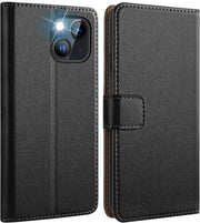 Custodia Premium a MagFlip in Pelle per Smartphone - Nero - Compatibile con iPhone 15 - Custodia Protettiva