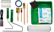 Set di verniciatura completo - 14 pezzi - 2x rulli per verniciatura - scatola per verniciatura - 3x pennelli - mescolatore per verniciatura - blocco per levigatura - kit di rifinitura