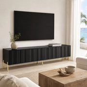 Mobile TV ULEVR 190x38x48 cm con 4 ante, 8 ripiani e gambe dorate, nero
