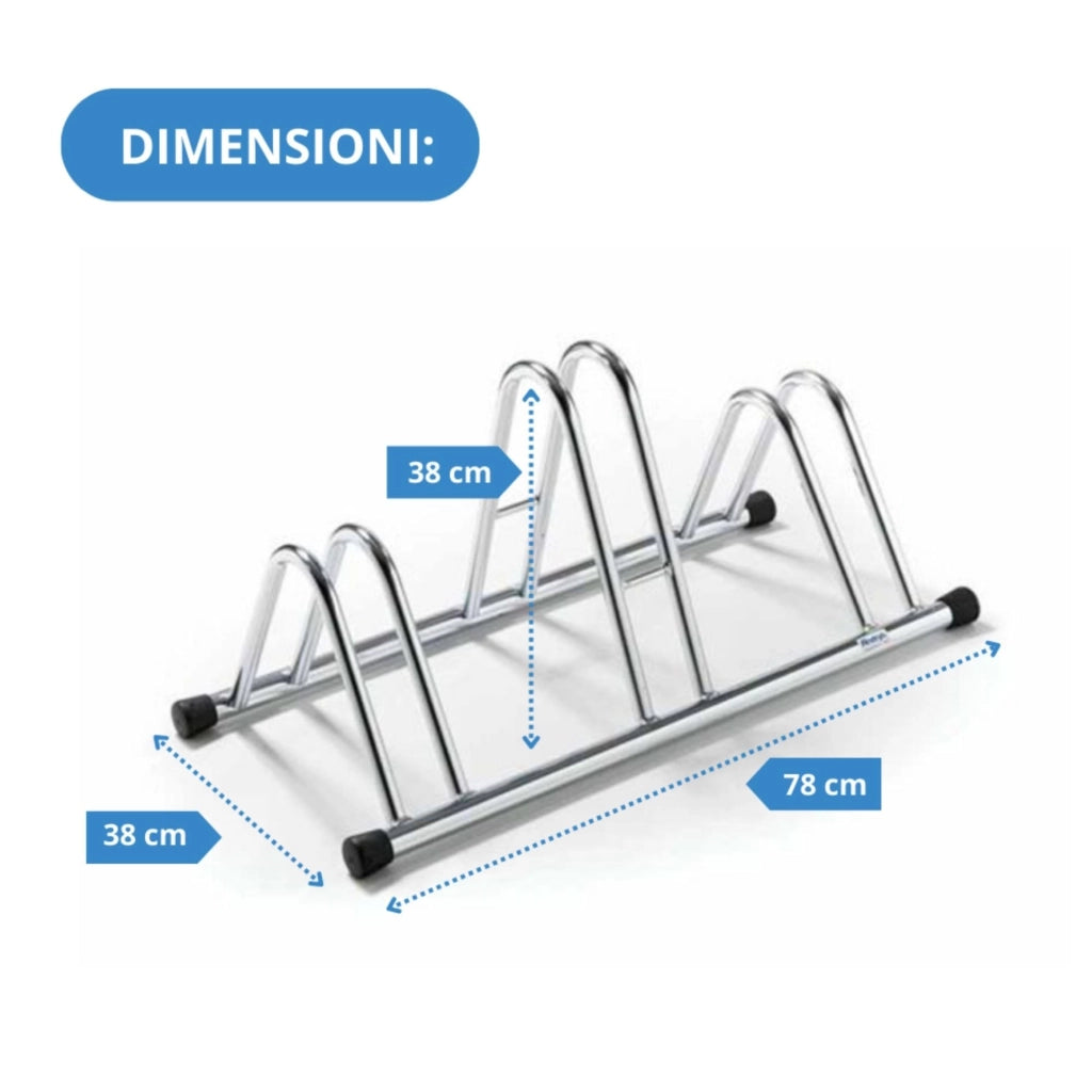 Andrys Rastrelliera Bici 3 Posti Alto/Basso Ruote 6cm Zincato Argento