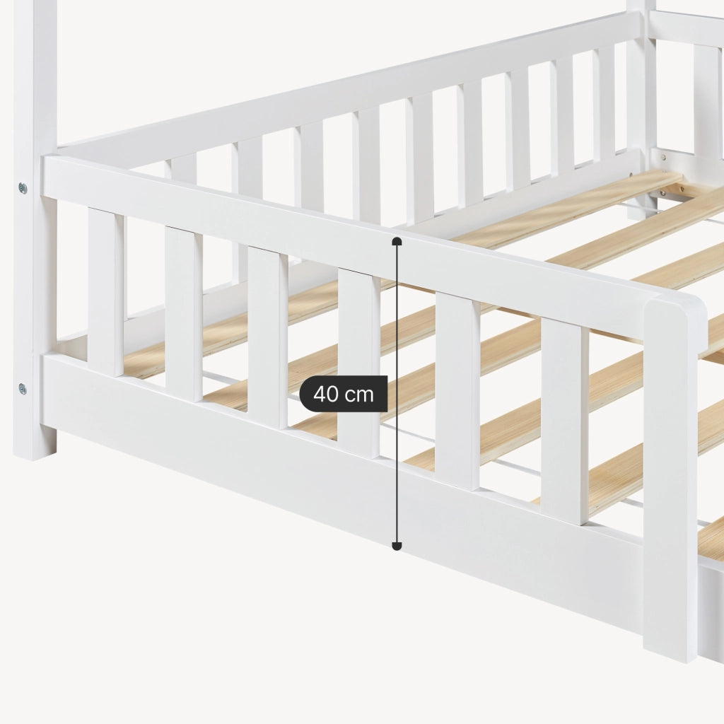 Letto Francese Hesel per Cameretta Forma di Casetta con Materasso 140 x 200 cm Bianco [en.casa]