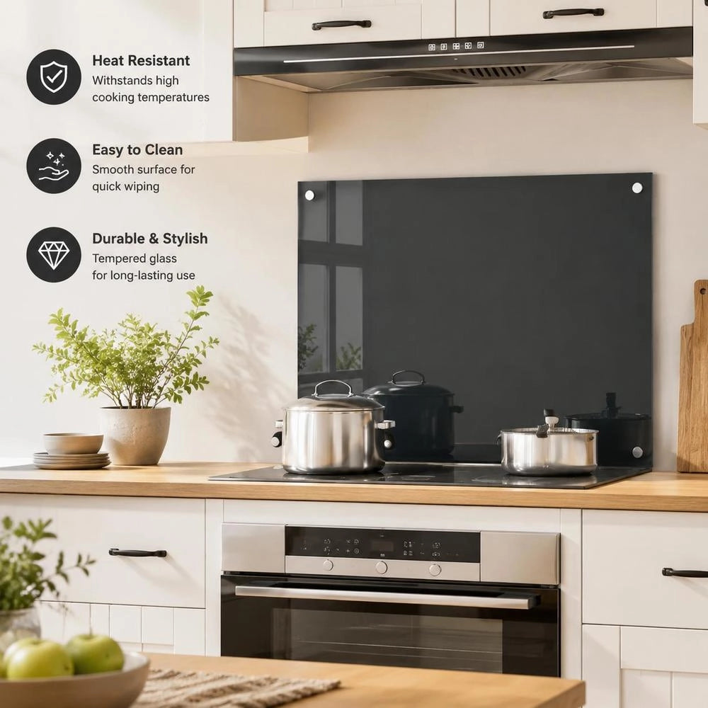 Kitchen Backsplash Black 80x60 Cm Tempered Glass