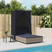Lettino Prendisole Doppio Tetto e Tende Grigio in Polyrattan 368106