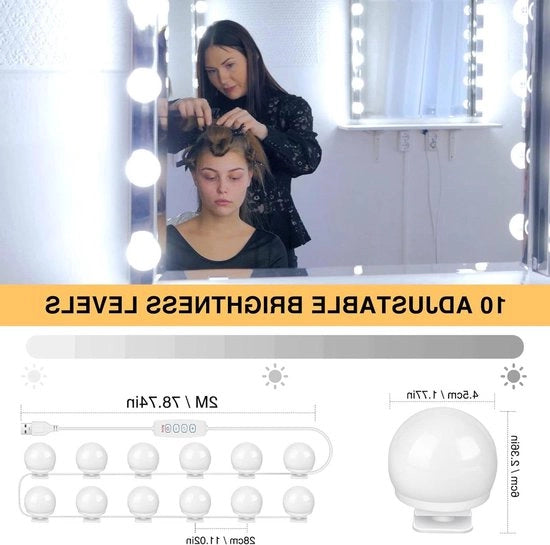 Lampada di illuminazione per trucco a specchio 3 colori regolabile in 10 LED - tavolo per il trucco in bagno