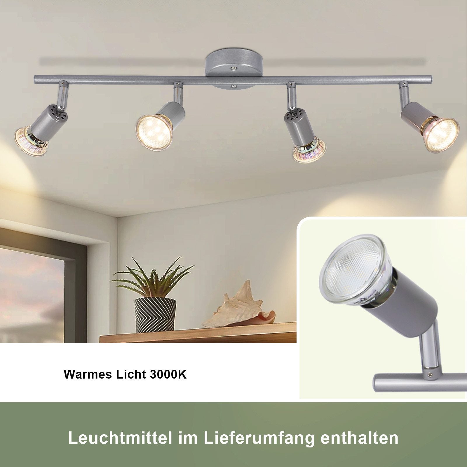 ZMH Faretto da soffitto 4 fiamme GU10 moderni per corridoio con lampadine incluse