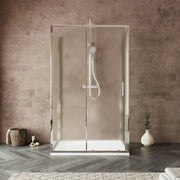 Box doccia tre lati 80x130x80cm con porta scorrevole profili cromati e vetro 6mm opaco h190 | Portofino