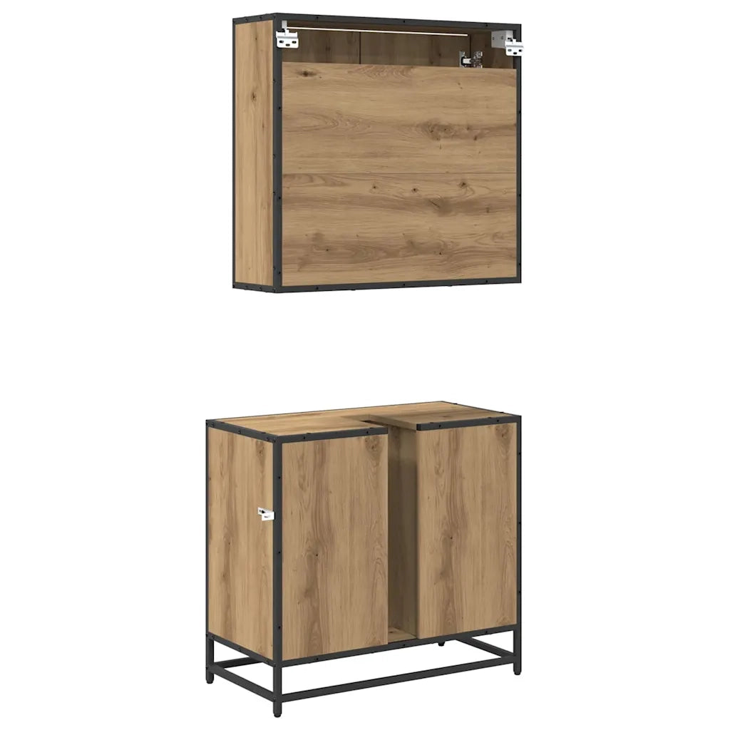 Set di mobili per il bagno con porta 2 pcs Rovere artigianale 3402555