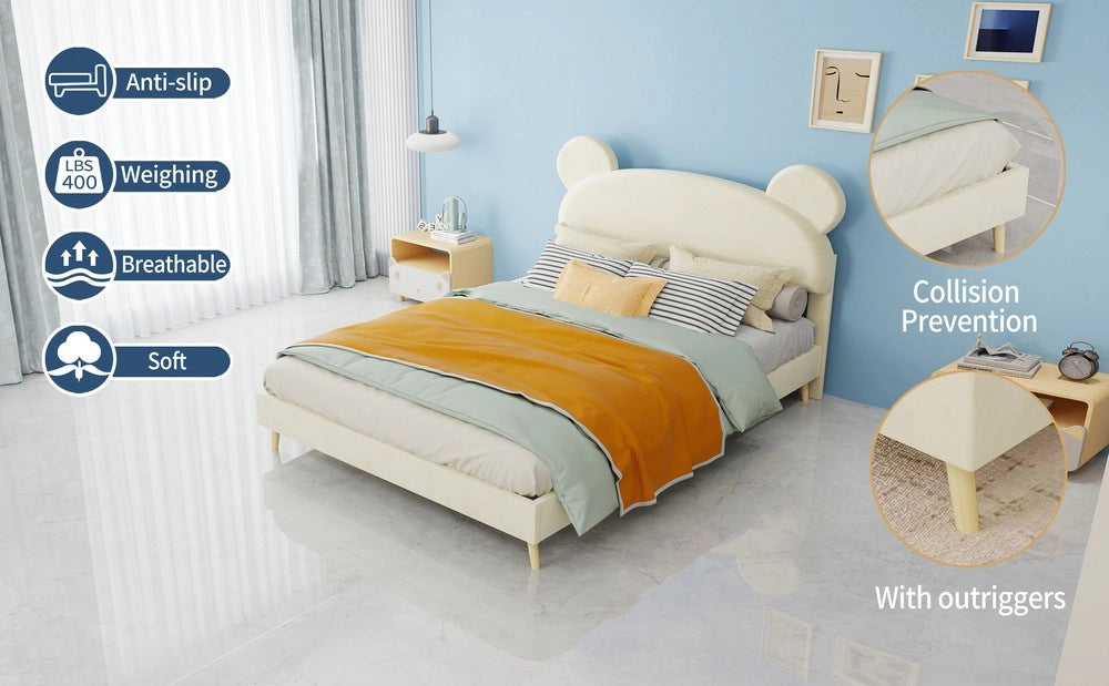 Letto Imbottito con Testiera e Materasso ¨C MINIMAL ¨C Beige 140x200