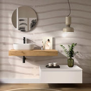 Composizione bagno con mensolone 100 cm rovere africa e cassettiera sospesa 80 cm in bianco opaco - Sumo