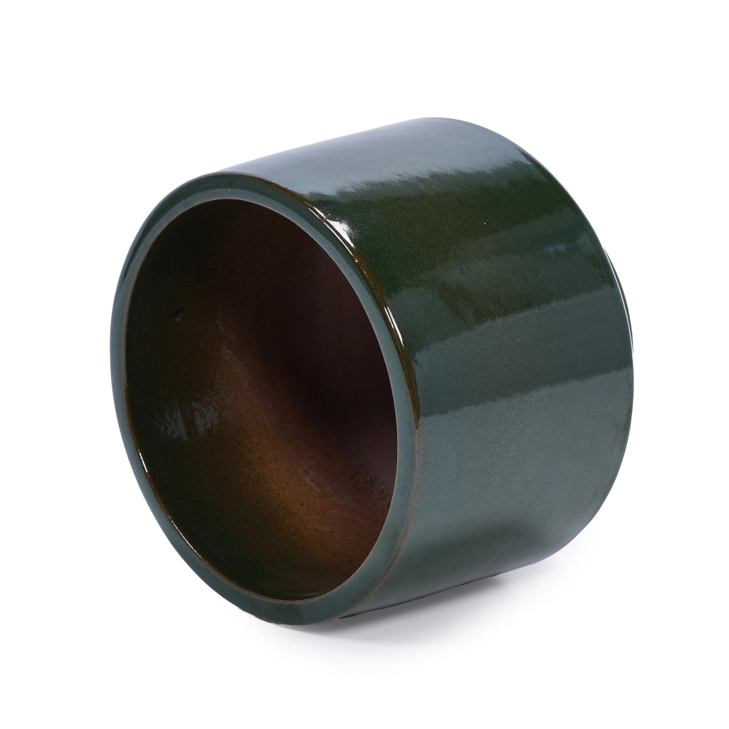 Fioriera in ceramica smaltata verde antico con foro di drenaggio per interno ed esterno, 1 pezzo