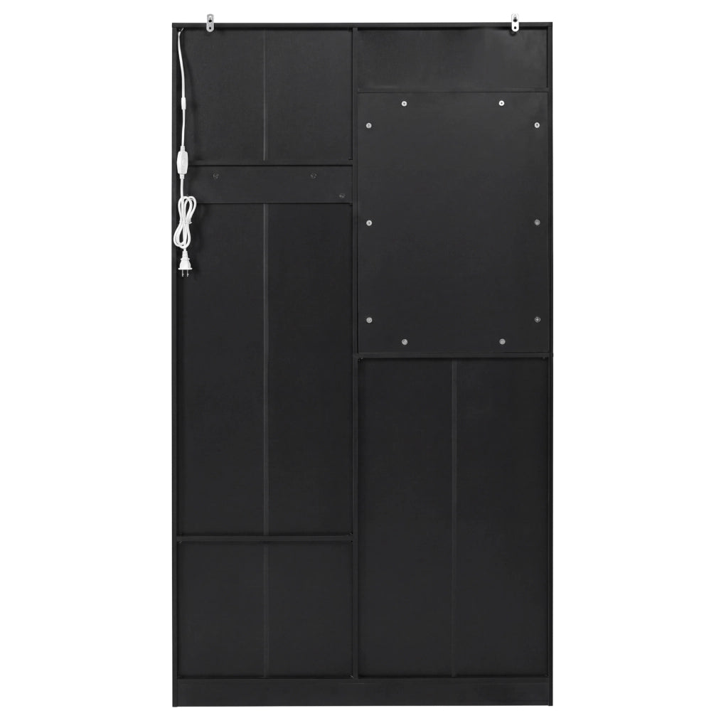 Guardaroba da ingresso ULEVR 100x35x180 cm con specchio, panca, LED multicolore e ripiani regolabili, nero