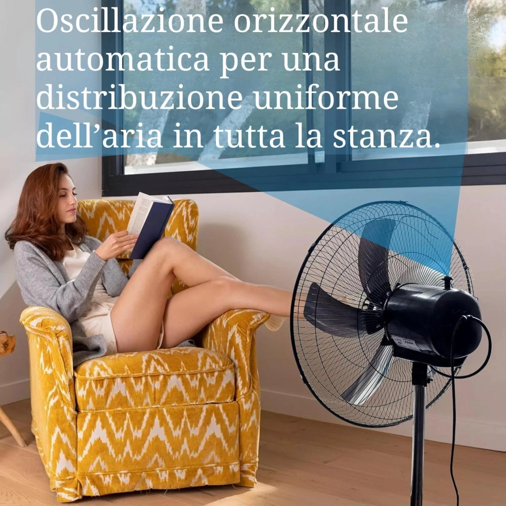 Ventilatore A Piantana, Ventilatore Potente Elettrico In Acciaio Con 5 Pale In Alluminio