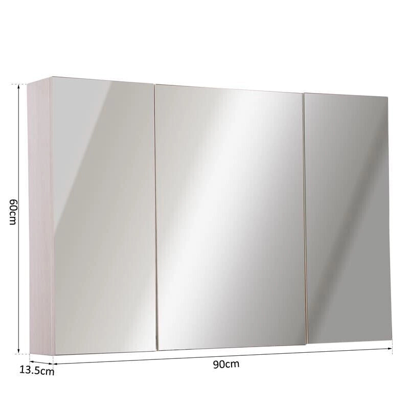 ARMADIETTO PENSILE DA BAGNO CON 3 ANTE A SPECCHIO 90 X 60 X 13,5 CM