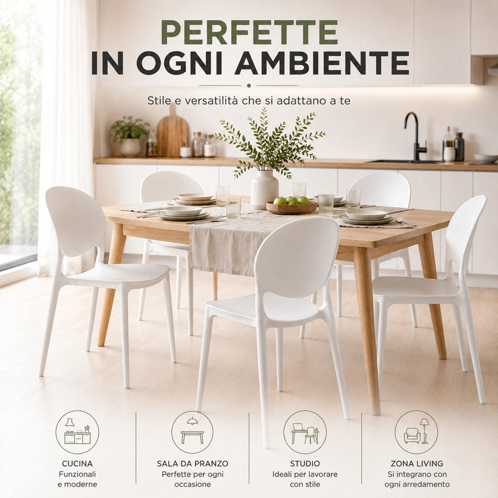 Set 4 Sedie da Pranzo Impilabili in Polipropilene Modello Milano 48x40x80 cm