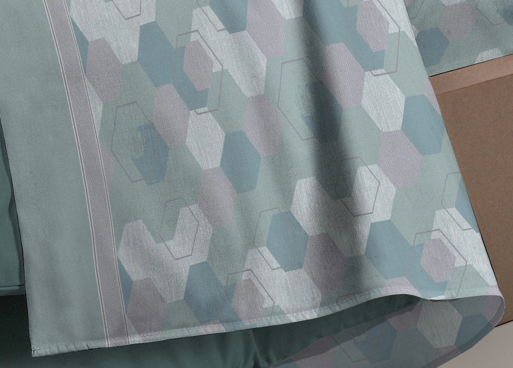 Completo Lenzuola Letto Calda Flanella 100% Cotone Disegno Bologna - Matrimoniale - Verde