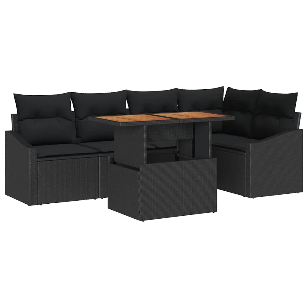 Set da Pranzo per Giardino con cuscino 6 pcs Nero e Marrone 3349841