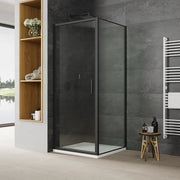 Box doccia slim 70x90cm con porta a battente e parete fissa profili nero opaco e vetro 6mm trasparente h190| Portofino