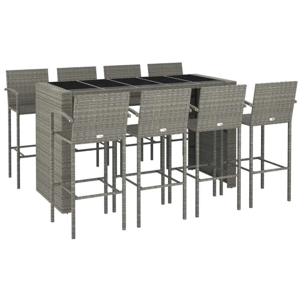 Set da Bar da Giardino 9pz Grigio in Polyrattan