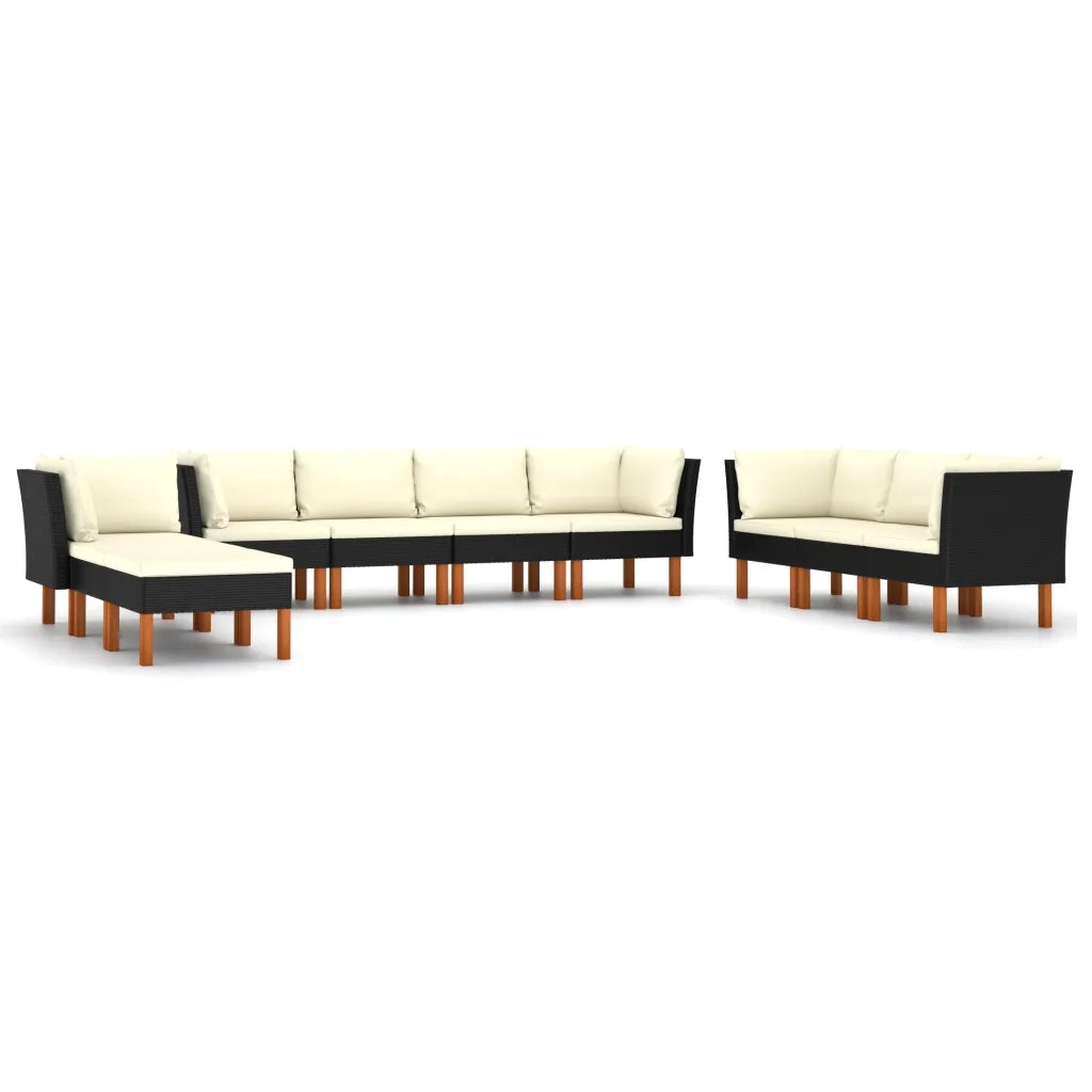 Set Divani da Giardino 10 pz con Cuscini in Polyrattan Nero cod mxl 36235
