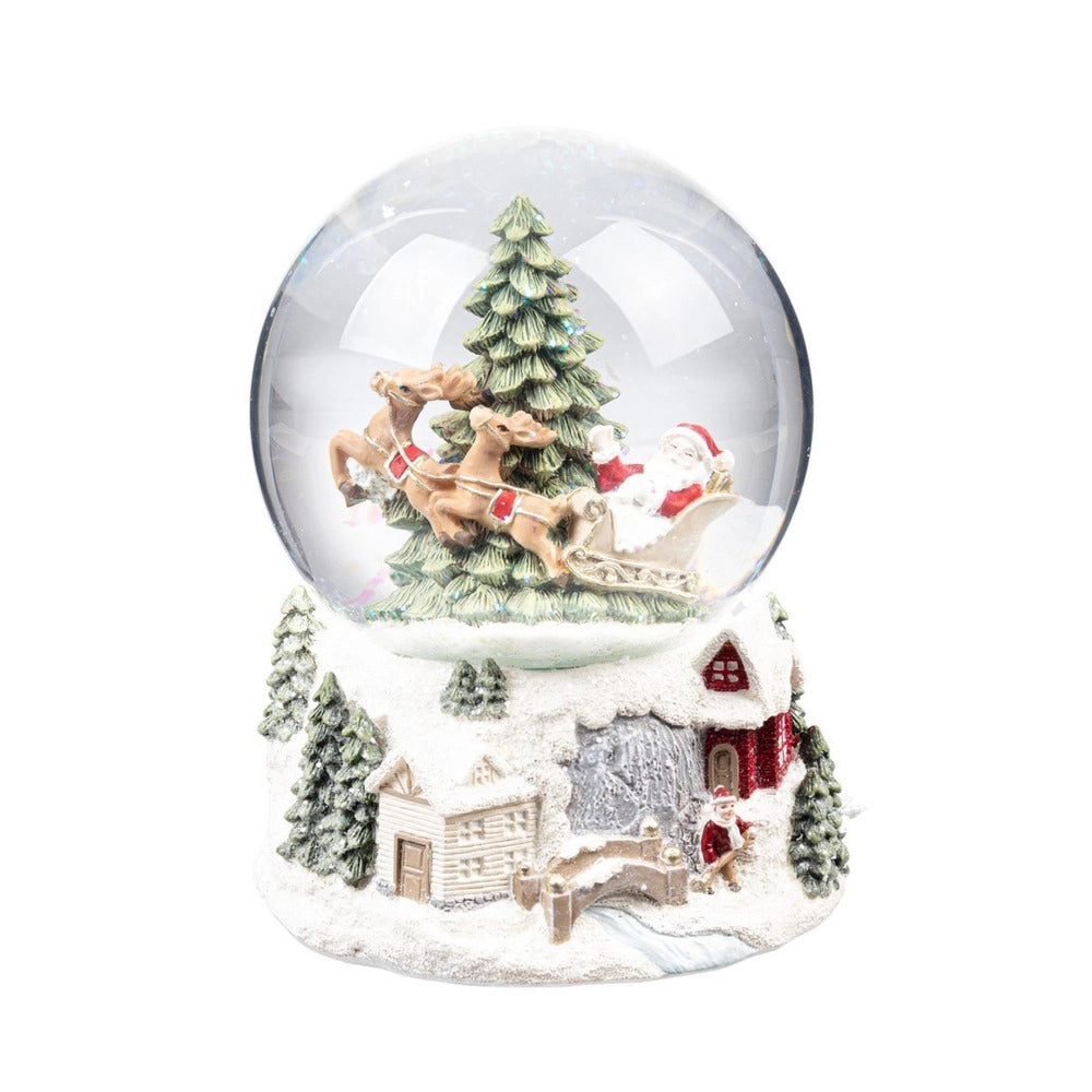 Palla di Vetro con Neve Babbo Natale con Slitta e Renne Jaden