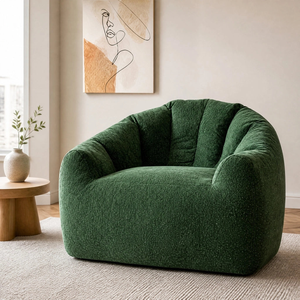 POLTRONA SACCO Rotonda Ergonomica Verde in Flanella