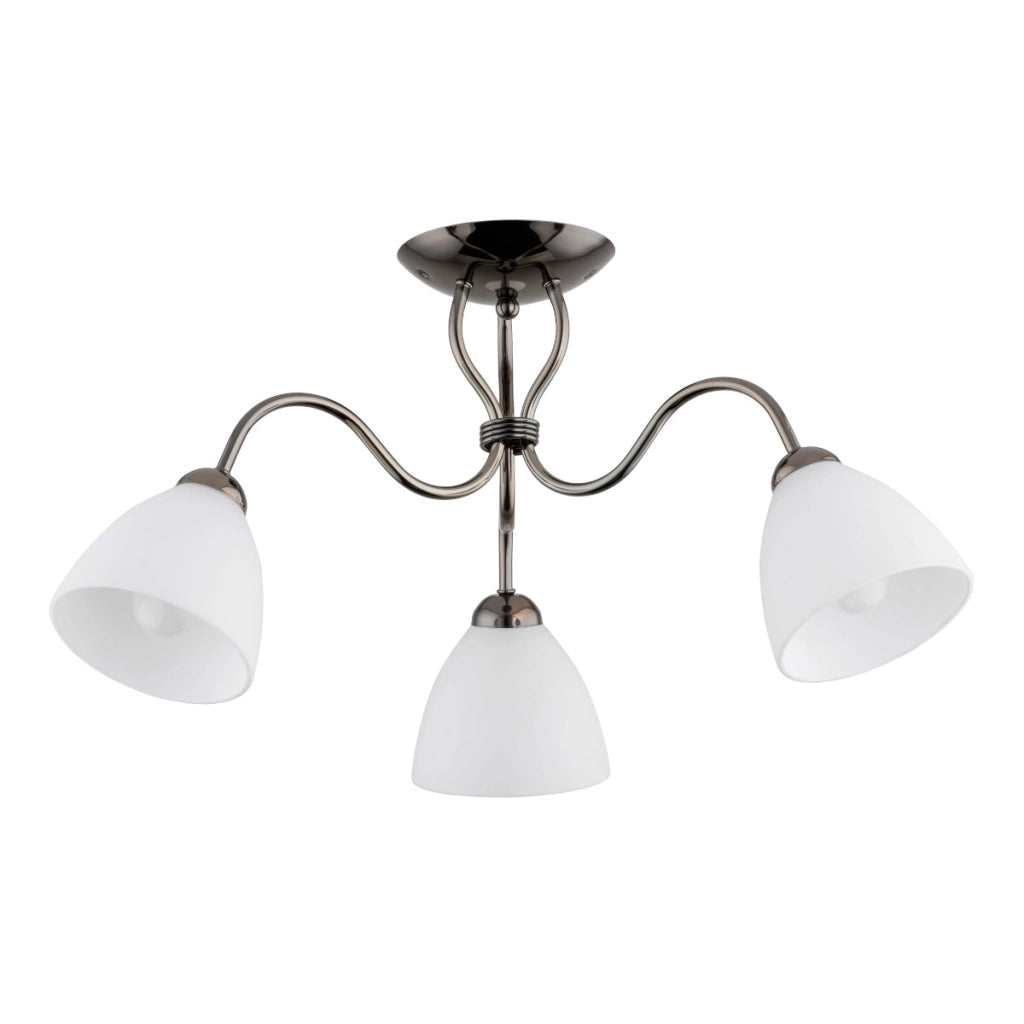 Plafoniera Alfa ARIEL cromata nera 3xE27 vetro bianco