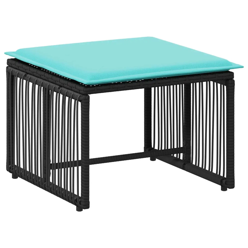 Set di Mobili da Esterno 11 pcs Nero e Turchese polyrattan