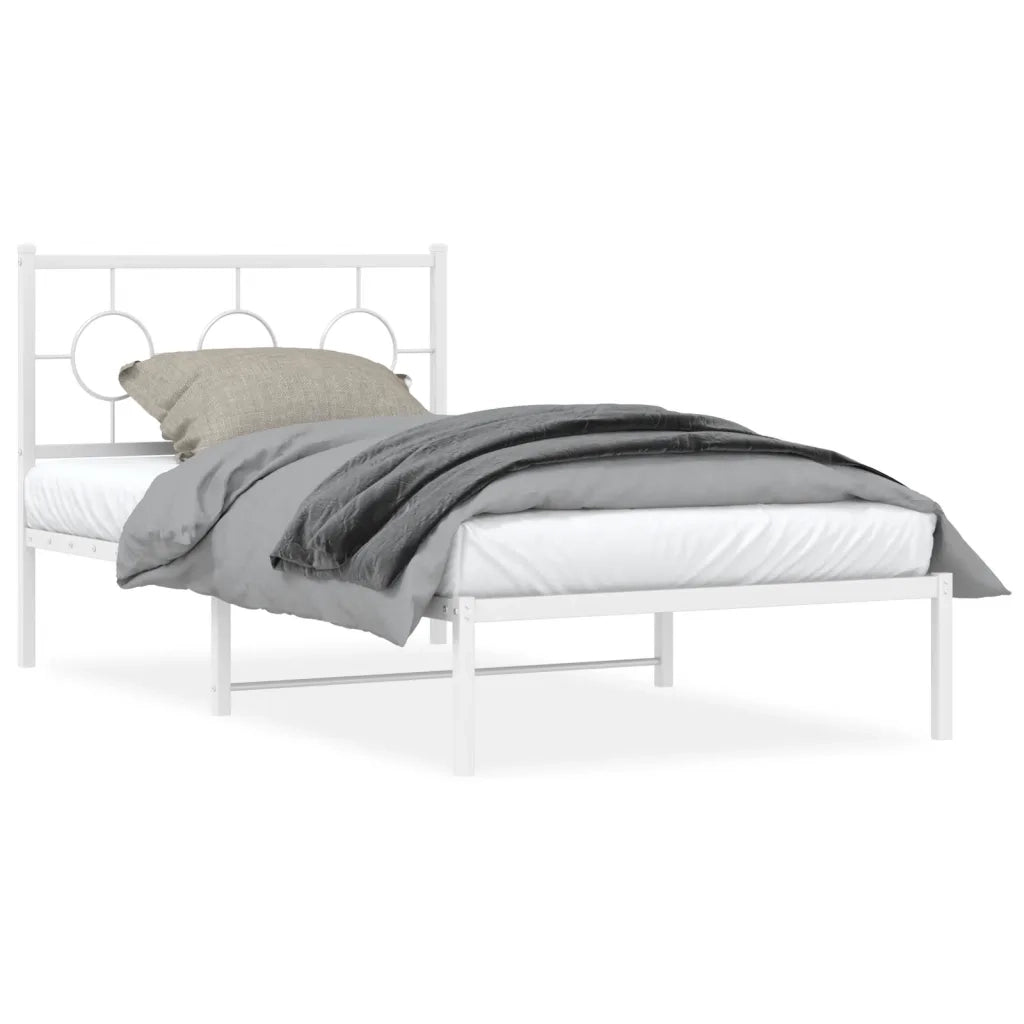 Letto singolo | Letto per adulti | Giroletto con Testiera Metallo Bianco 100x190 cm