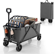 Carrello da Spiaggia Pieghevole, Carrello da Campeggio con Maniglia Regolabile e 360Â° Ruote, Portabottiglie e Tasca Portaoggetti, 170L, per Campeggio, Spiaggia e Giardino (Grigio)