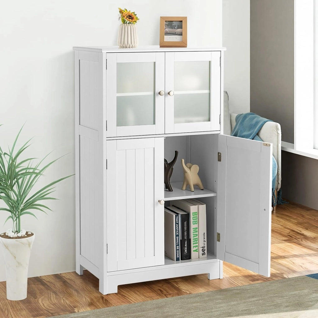 Colonna da Bagno con 2 Armadio a Porta, Mobile da Bagno con 1 Ripiano Regolabile, Armadio per Soggiorno, WC, Camera da Letto, Cucina, 60 x 30 x 109 cm, Bianco