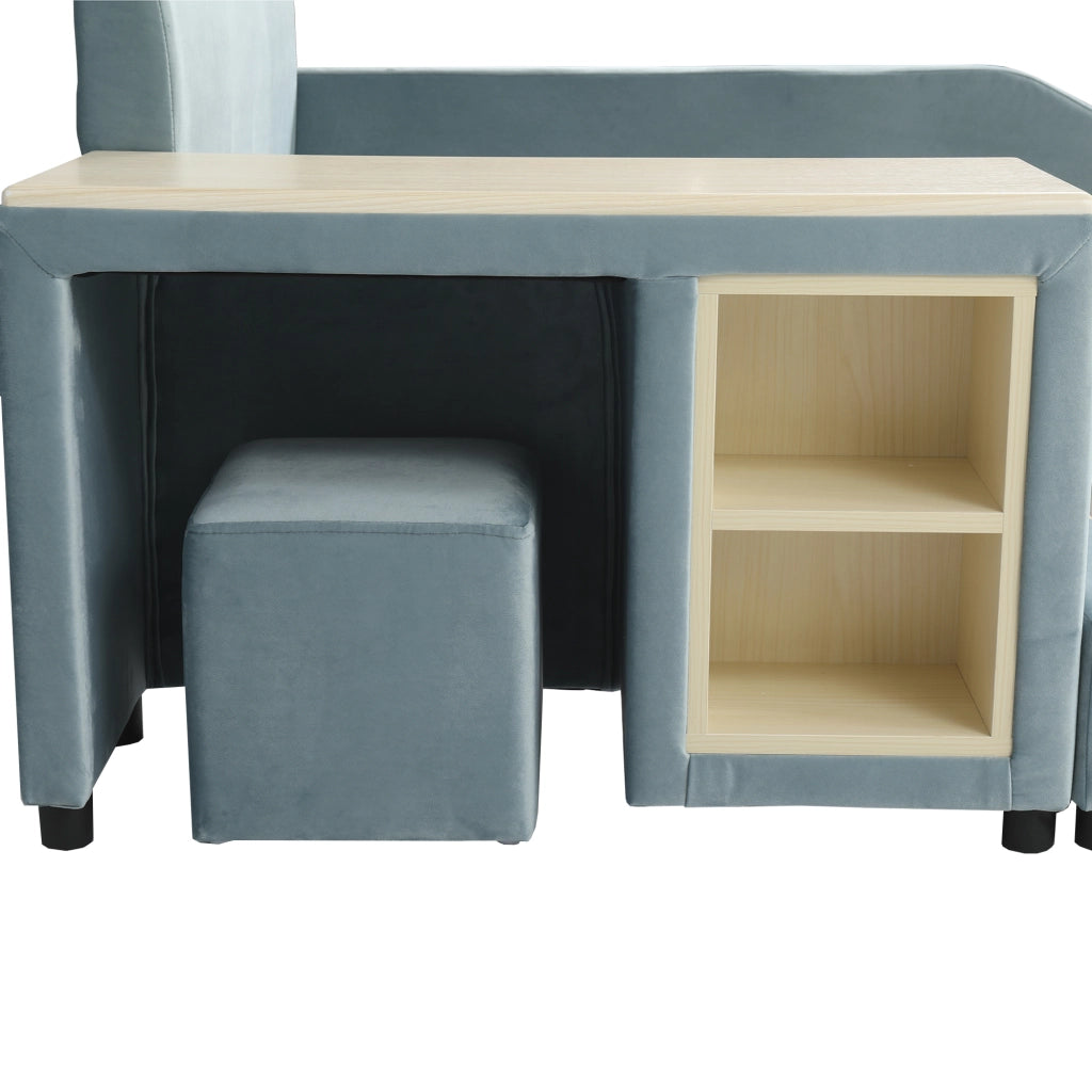 LETTO Singolo imbottito 90x200 cm con scrivania e sgabello in velluto blu