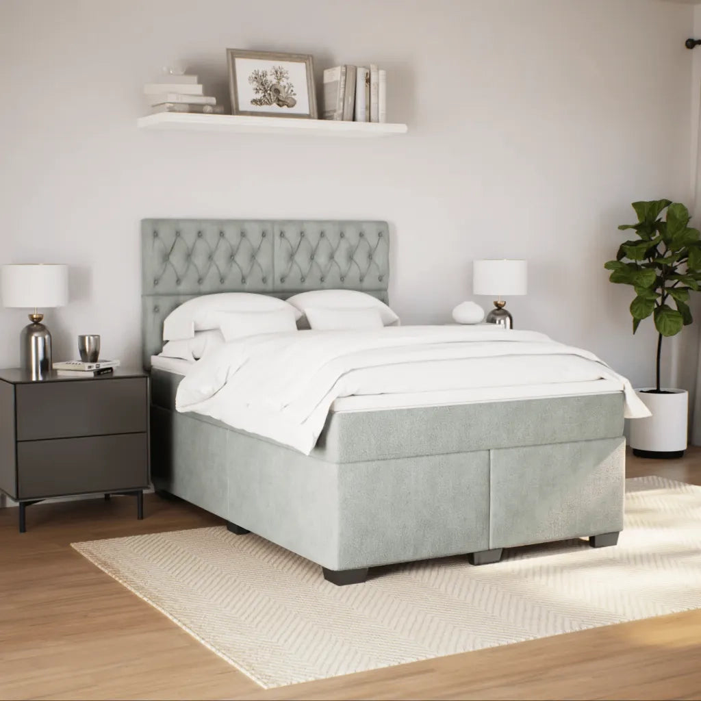Giroletto a Molle con Materasso Grigio Chiaro 140x190cm Velluto