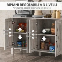 Mobiletto Multiuso stile Rustico con 4 Ripiani Portaoggetti Regolabili, in Legno, 120x37x75 cm, Grigio