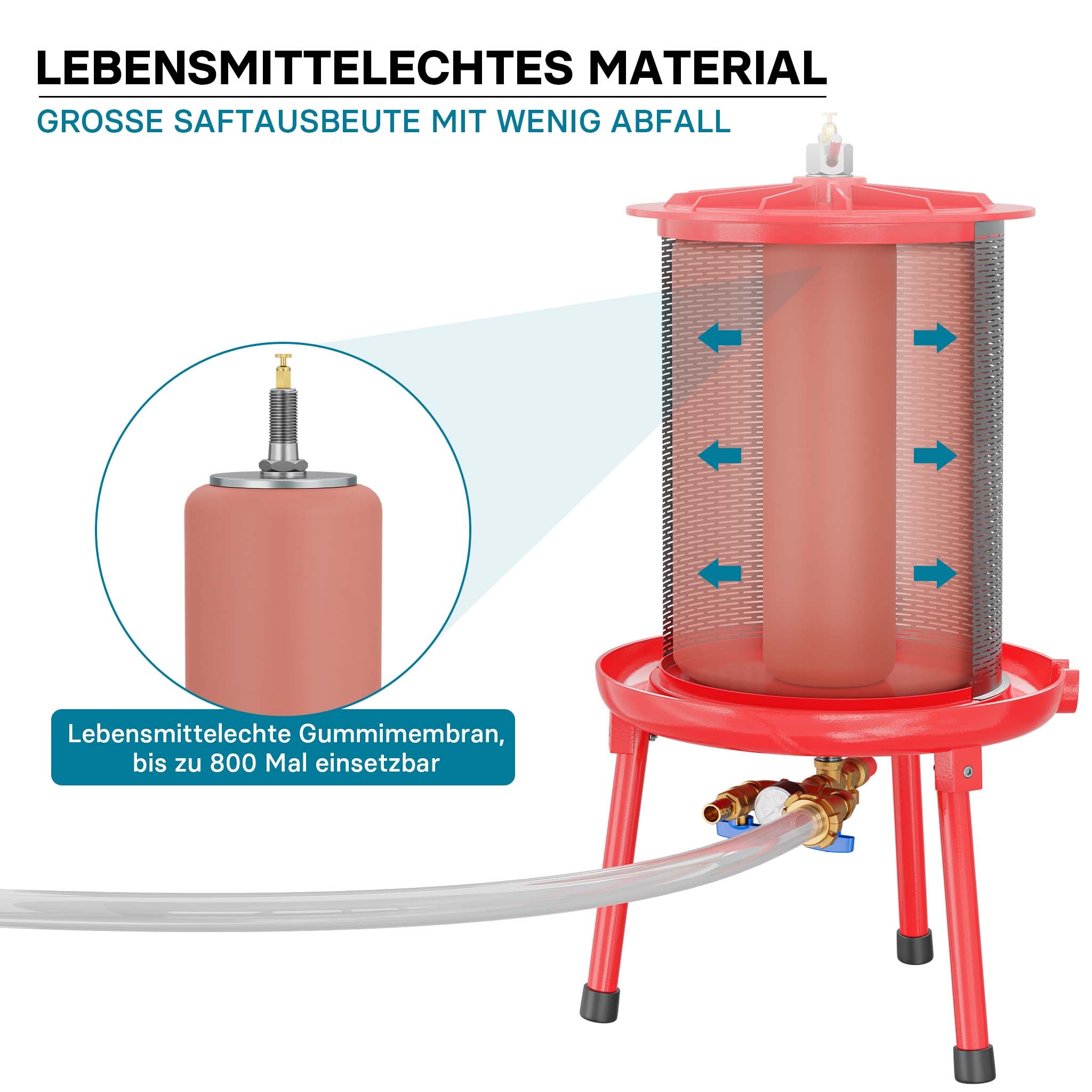 Idropressa per frutta da 40 litri in acciaio inox, 3 bar, con membrana, Pressa ad acqua