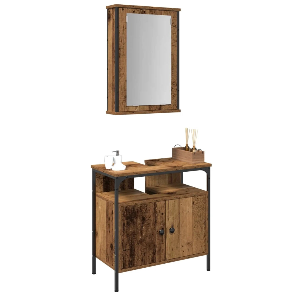 Set di mobili per il Bagno | Armadio da bagno 2 pz Marrone Legno multistrato