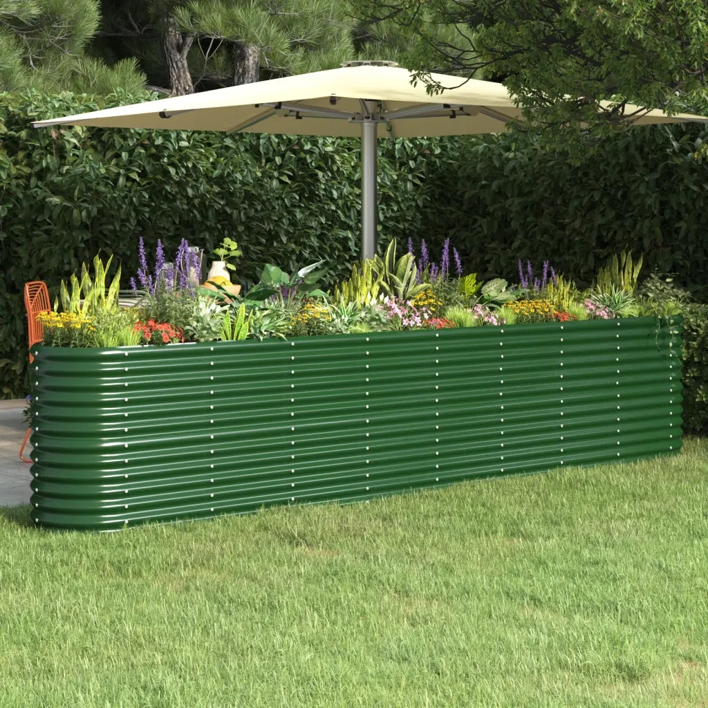 Fioriere | Cassetta per fiori | Letto Giardino Acciaio Verniciato a Polvere 332x40x68 cm Verde
