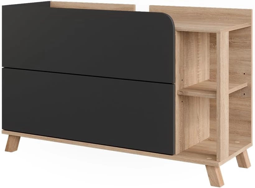 Mobiletto per lavabo Karen, Sonoma/Bianco, 100 x 65 cm con 2 cassetti, per montaggio sotto il lavabo con apertura per sifone