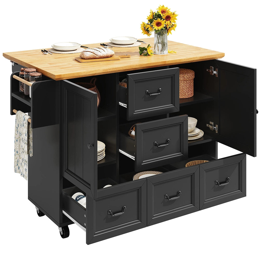 Isola cucina 5 cassetti - Xylo - 120x73x93cm bianco/nero ruote