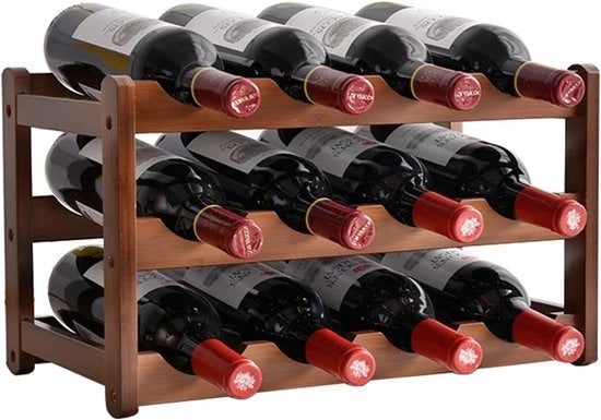 Wine Rack in Legno - Flessen Deposito - Deposito Vino - Spazio per 12 Flessi - 3 Livelli - Stile Rustico Miele