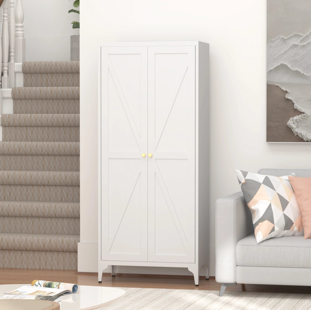 Credenza dispensa in metallo bianco con 3 ripiani regolabili