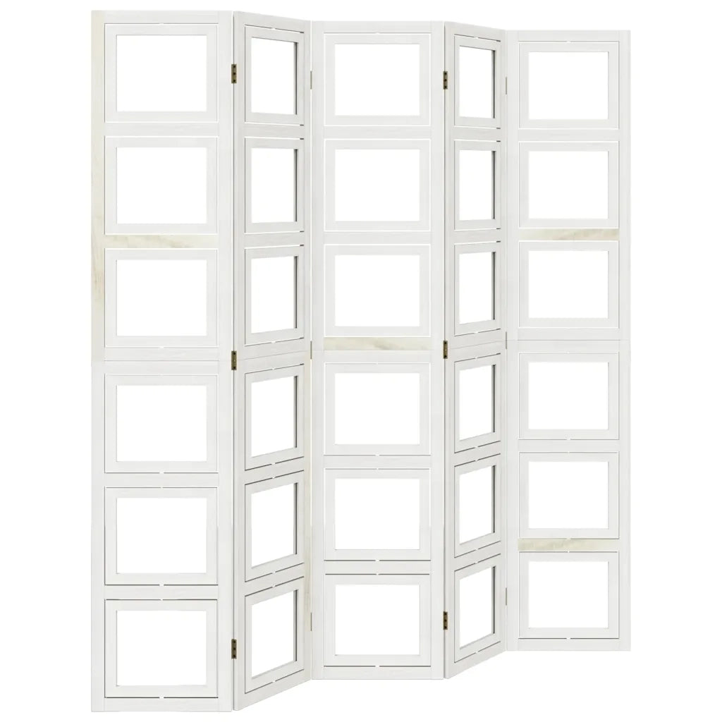 Divisorio Ambienti 5Pannelli Bianco Legno Massello di Paulownia 358695