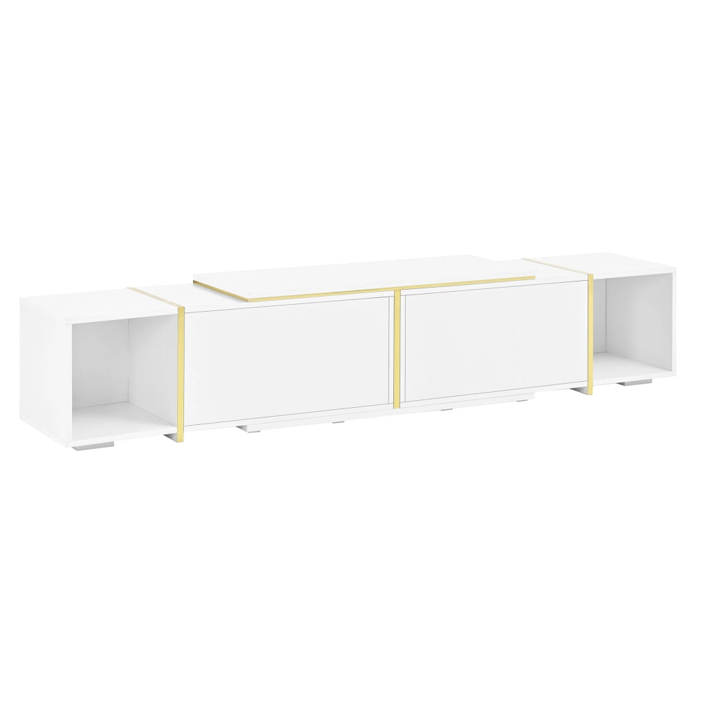 Mobile TV estensibile 275x35x37 cm bianco con frontali lucidi e bordi oro