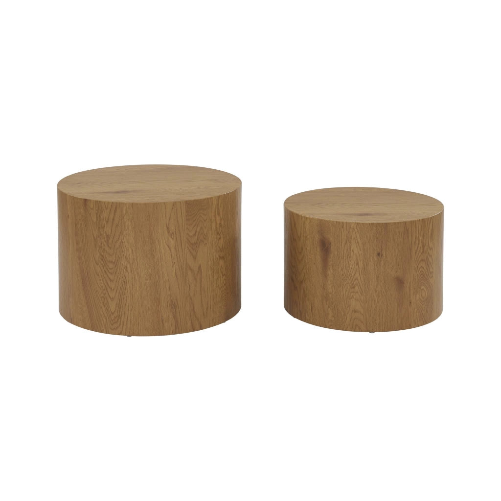 Set di 2 tavolini rotondi impilabili effetto quercia, marrone naturale