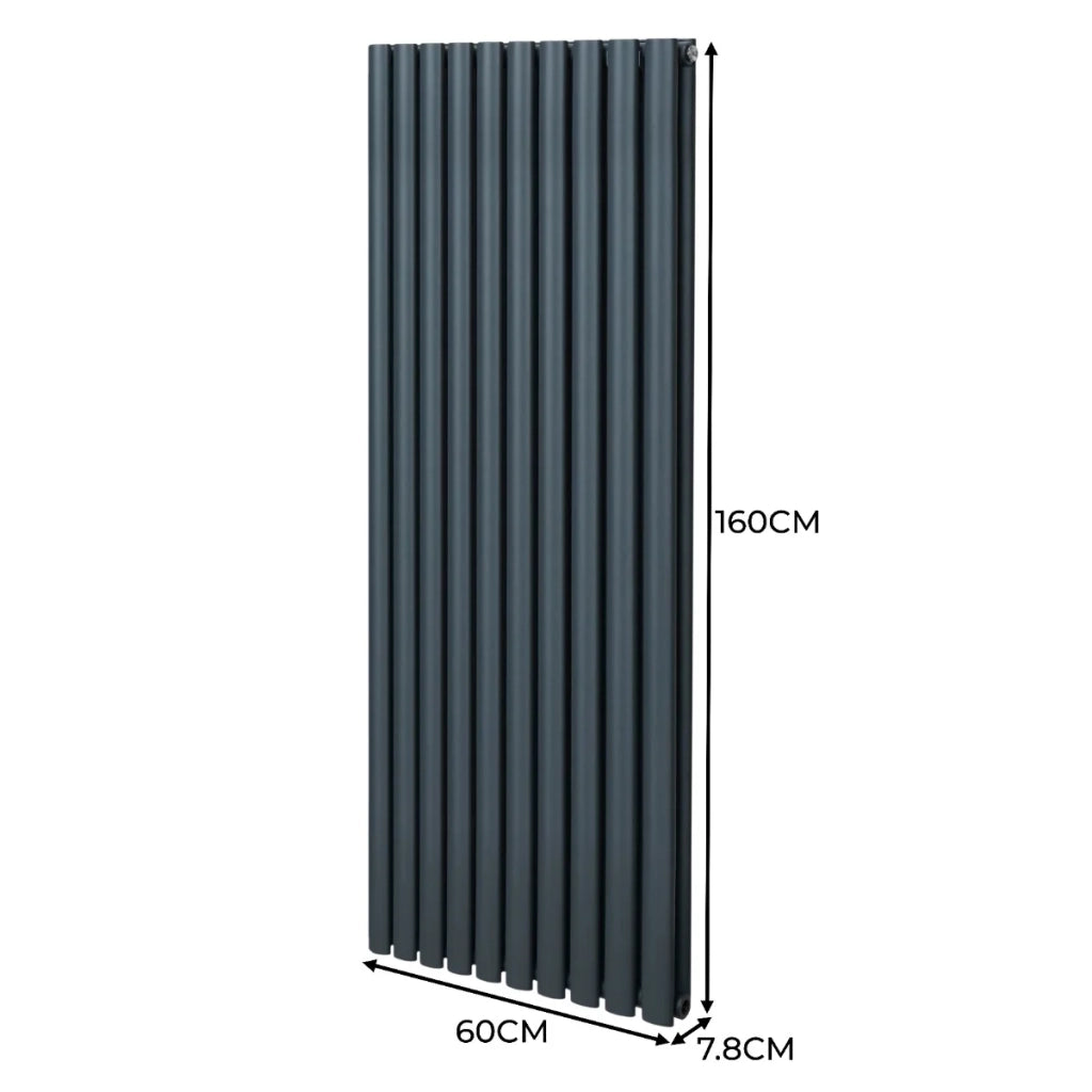 Radiatore a colonna ovale e valvole cromate TRV Designer grigio antracite 1600mm x 600mm