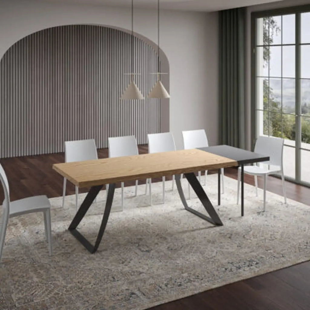 Tavolo allungabile 200/250x90 cm Tabira rovere scortecciato gambe antracite