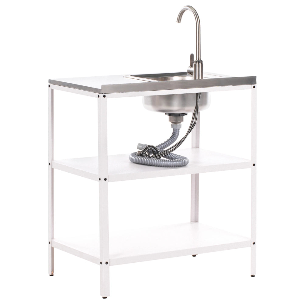 Set cucina da esterno 4 elementi in acciaio inox bianco 3 armadietti lavello a leva cucina da esterno