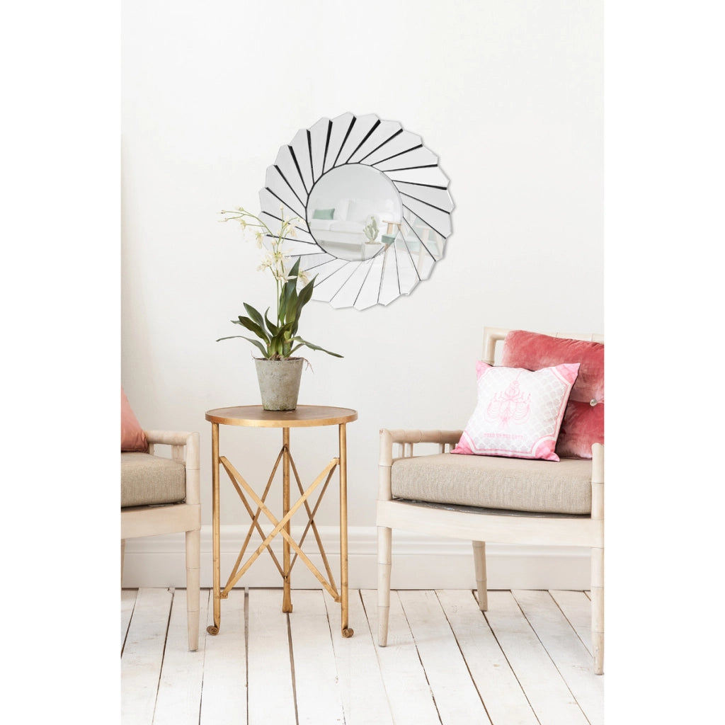 Specchio da parete Zeus rotondo con cornice a raggiera in vetro specchiato argento, 80 cm