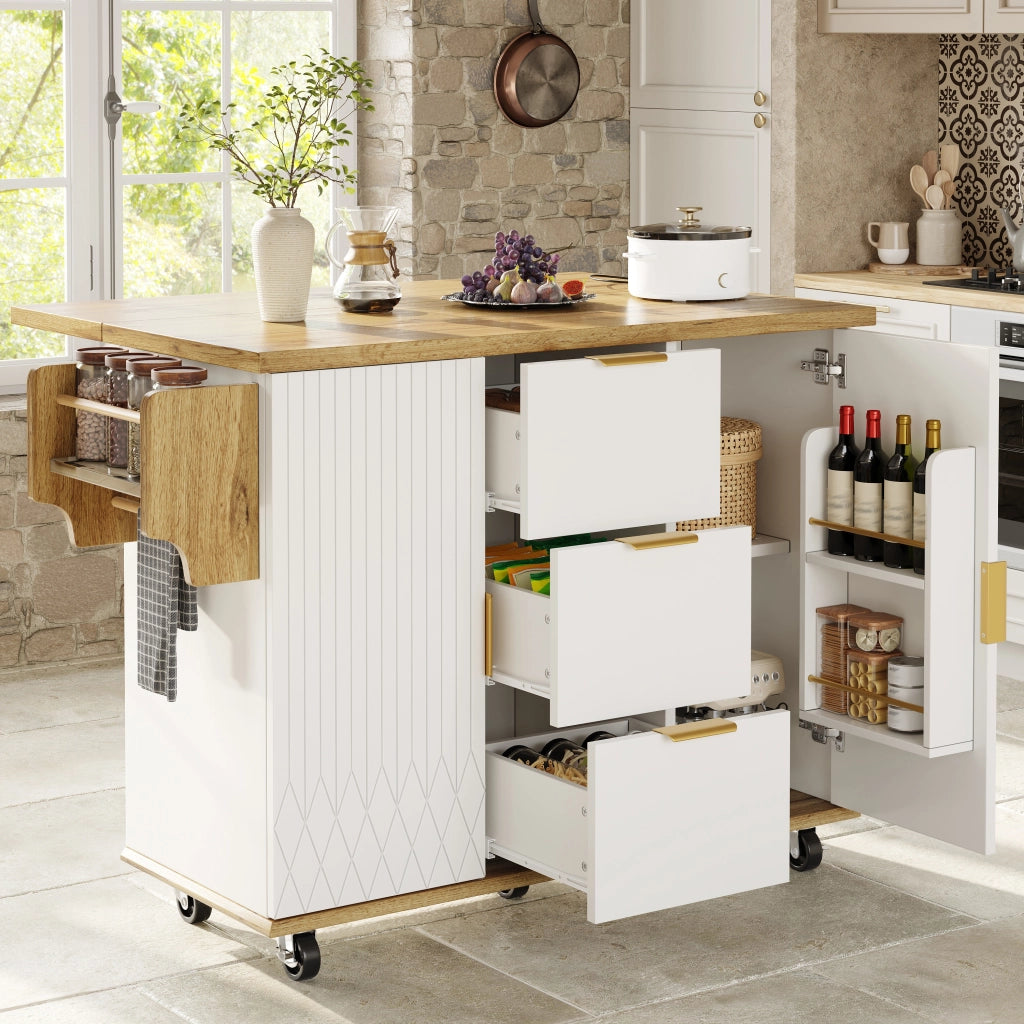 Mobile contenitore da cucina con 3 cassetti; 2 ante e presa USB; ruote - bianco