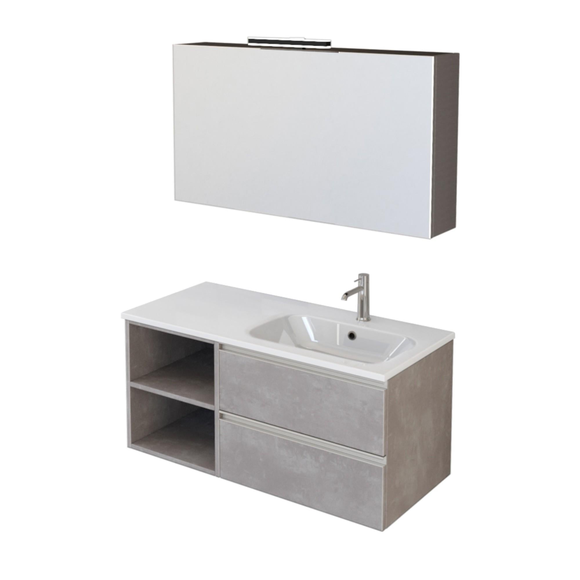 Mobile Bagno Sospeso 100 cm Lavabo e Specchio Bonussi Fenice Grigio